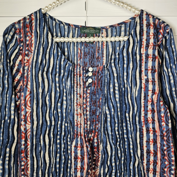 LRL Ralph Lauren Pintuck Peasant Top with 3/4 Sleeves - Picture 13 of 13